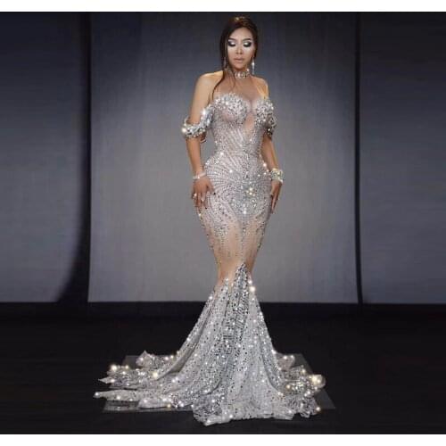 TOP QUALITY Custom-made Evening Party Dress Strapless Sexy Bodycon Mermaid Dress Crystal Performance Dress