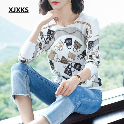 XJXKS 2020 autumn winter new women wool bottoming shirt fashion printing comfortable casual sweater women pullover