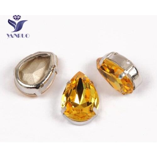 YANRUO 4320 All Sizes Light Topaz Drop Strass Glass Rhinestones Sew On Crystals DIY Point Back Fancy Stones For Needlework