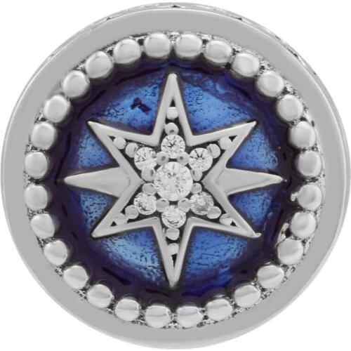 Fandola CKK 925 Sterling-Silver-Jewelry Blue Starry Sky Heart Beads Fit Pandora Bracelets Charms Bead Gift for Women,Blue Enamel