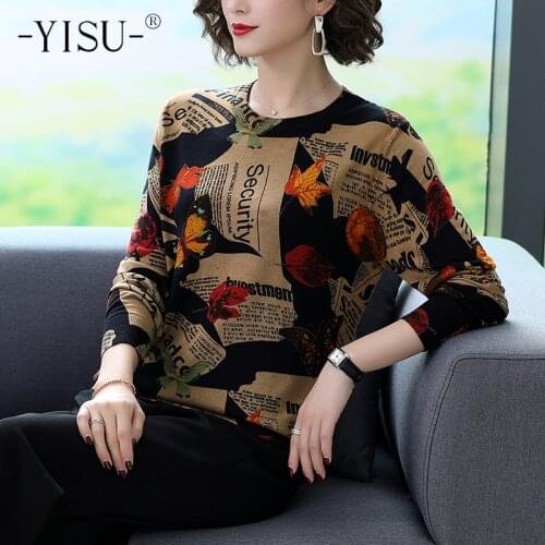 YISU Printed Sweater Women Autumn Winter New pullover long Sleeve O-neck Sweater Butterfly pattern Printed Sweater Women tops
