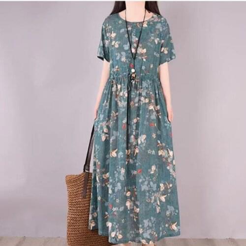 Print Floral Vintage Prairie Chic Dress 2021 New Arrival Cotton Linen Loose Women Casual Summer Dress Office Lady Work Dress
