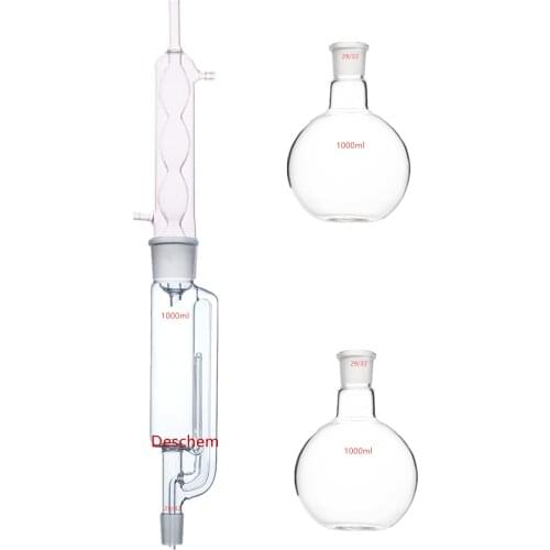 1000ml,Glass soxhlet Extractor W/ Allihn Condenser & Two 1L Flat Bottom Flask,Lab Glassware