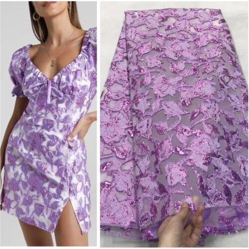 2021 Purple Brocade Jacquard Fabric African Organza Net Lace Nigerian Tulle Cloth Dress Material Stoff Telas Stoffen Sewing JJO3