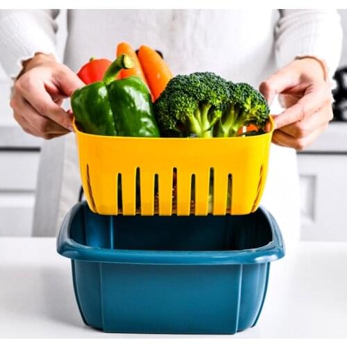 3 in 1 Kitchen Colander Strainer Bowl Set with Lid Household Double-Layer Drain Basket Multifunction Storage Containers Storage