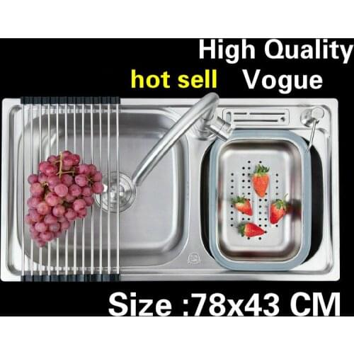 Free shipping Apartment multifunction wash vegetables kitchen double groove sink 304 stainless steel hot sell 780x430 MM