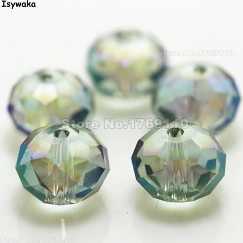 Isywaka Hot Green Color 10*12mm 70pcs Rondelle Austria faceted Crystal Glass Beads Loose Spacer Beads for Jewelry Making