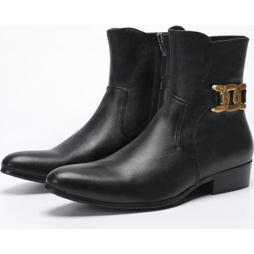 Men Large Size Fashion Black Ankle Boots Man Pointed Toe Zip Business Short Boots Wedding Party Mens Boots Botas De Hombre