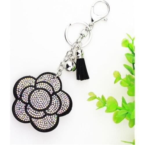 Rose Flowers Crystal Keyring Keychain Fashion Metal HandBag Pendant Purse Bag Buckle Key Chain Holder Women Jewelry Accessories