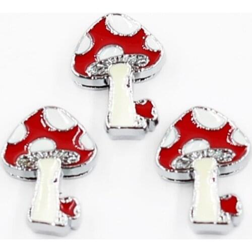 8mm Red Mushroom Vegetables Slide Charms Flat Hole Beads Keeper Fit 8mm Stainless Steel Mesh Bracelets DIY Jewelry Making