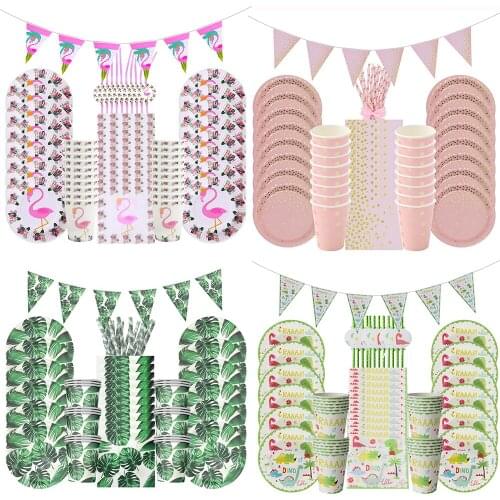 Kids Birthday Decorations Disposable Tableware Set Paper Plate Cup Napkin Straw Banner For Wedding Baby Shower Party Supplies