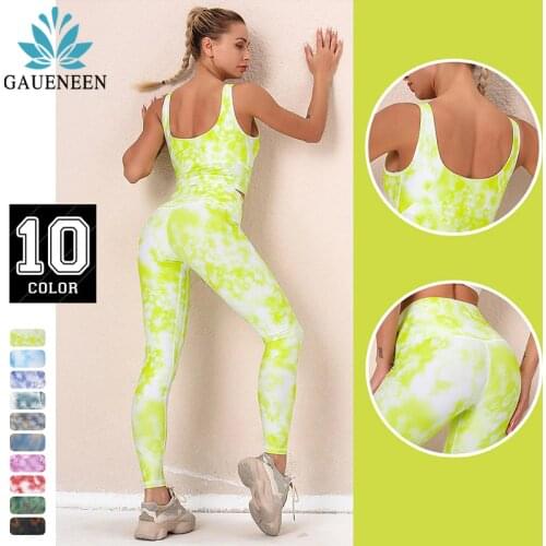 GAUENEEN Printed Yoga Suits Gym Clothing Female Fitness Suits High Waist Sports Leggings Workout Clothes for Women Tracksuit
