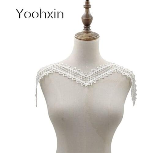 HOT White Water soluble embroidery flower lace collar Fabric Sewing Applique DIY patch ribbon trim neckline wedding dress decor
