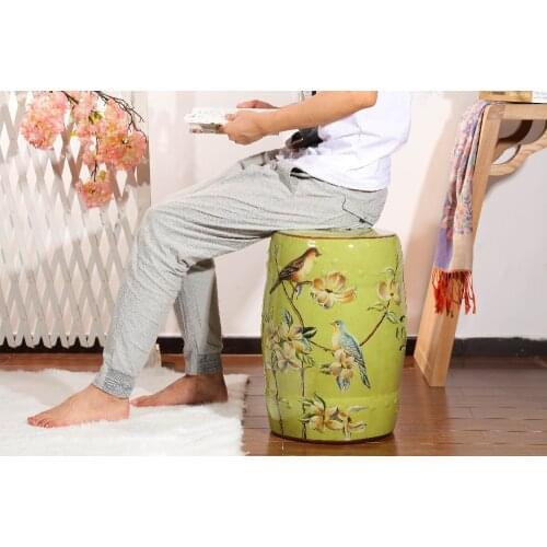 Special green colored home decoration ceramic drum garden stools