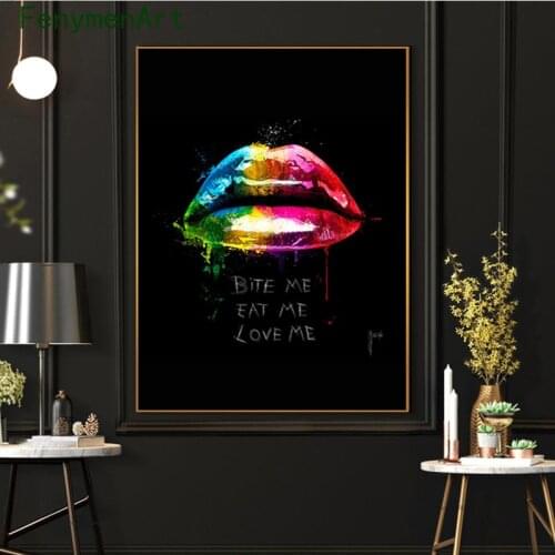 Colorful Sexy Lips Canvas Painting Women Poster and Prints Modern Wall Art Pictures for Home Decor canvas wall art graffiti art