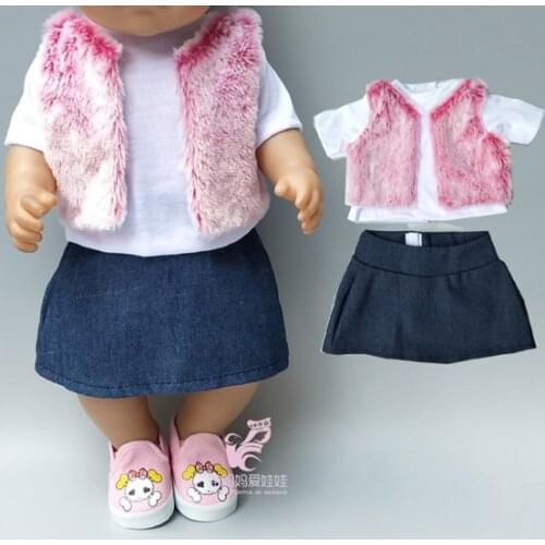 Doll clothes for 40cm 43cm infant born Baby Doll skirt fur vest shirt 18 inch girl doll winter clothes