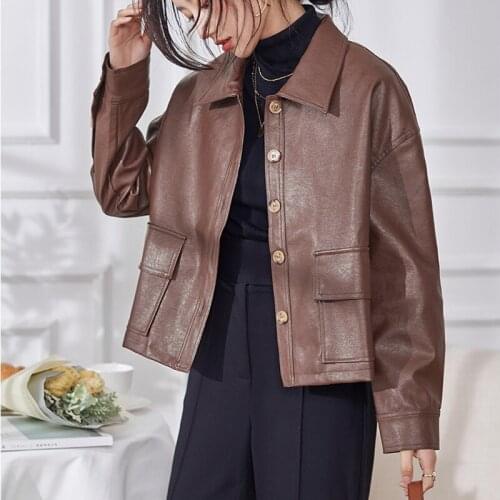 Winter Black Leather Jacket Women Korean Thin Loose Moto Jacket Female 2021 Spring Fashion Streetwear Lady Outerwear Biker Coats