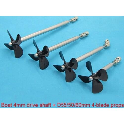 1/2Set RC Boat 4mm Drive Shaft Kit L10/13/15/20/25/30cm Transmission Shaft+D55/50/60mm 4-Blade Propeller+Universal Joint/Couplin