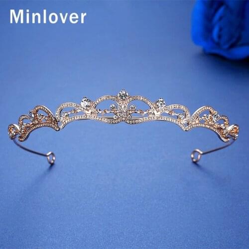 Minlover Simple Rhinestone Bridal Crowns Tiaras Wedding Crystal Crowns for Brides Headbands Hair Jewelry Veil Accessories HG204