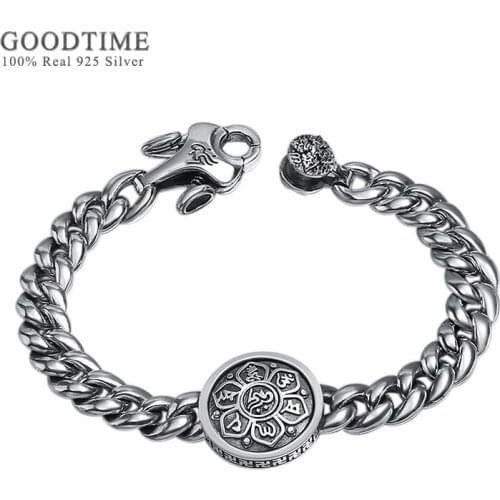 Fashion Men Bracelet 100% 925 Sterling Silver Bracelet Jewelry Vintage Thai Silver Flower Accessories For Men Boy
