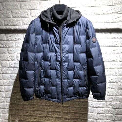 New Fashion Plaid Men Winter Down Jackets Black Blue Hooded Business Mens Coats 80% Grey Duck Down Outdoor men Short Parkas