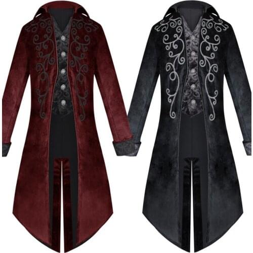 Adult Men Victorian Coat Costume Black Tuxedo Halloween Cosplay Costume Tailcoat Gothic Steampunk Trench Frock Outfit Overcoat