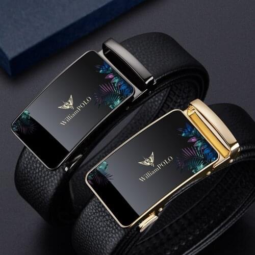 Mens leather belt high grade fashion belt automatic button printing business brand luxury belt