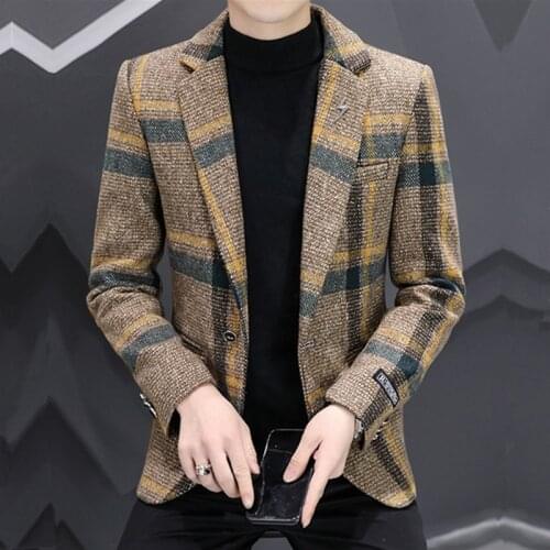 2021 Men Green Black Khaki Wool Blend Blazer Male High Quality Autumn Winter One Button Homme Suit Jacket Coat Men M-5XL