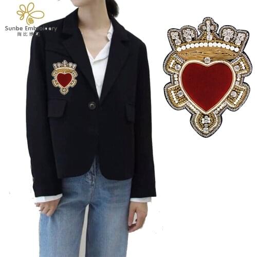 Handmade Indian Silk Heart Embroidery Beaded Crystal Patches Sewing Applique Badge