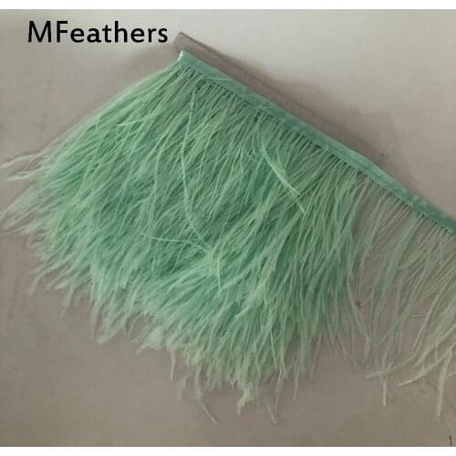 2019 New Arrival! 5-10meters light Green Ostrich Feather Trim 10-15cm 8-10cm width diy feather lace sewing on satin ribbon laces
