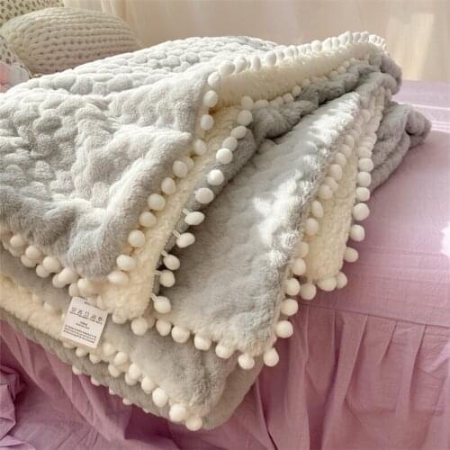 AB Side Small Ball Lamb Wool Blanket Simple Gray Love Rabbit Fleece Sofa Blanket Full of Small Love Napping Blanket