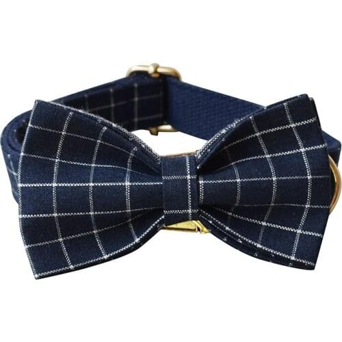Grid 02 Leser Engraved Dog Collar Retailing Cool Plaid Collar Handmade The Deep Blue Plaid Traction Rope