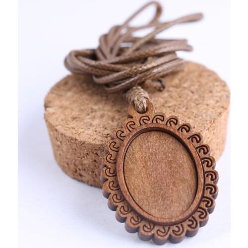 Reidgaller 5pcs 18x25mm oval wood pendant cabochon base settings diy blank necklace trays for jewelry making