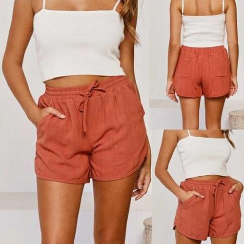 High waisted Elastic Waist Solid Loose shorts Pockets Bermuda Fashion Casual Daily Wear Cotton and linen shorts Womens Autumn