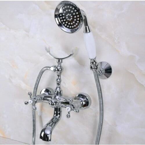 Wall Mounted Polished Chrome Clawfoot Bathtub Faucet telephone style Bath Shower Water Mixer tap with Handshower zna227