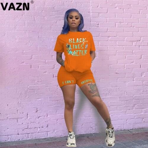 VAZN 2020 Cartoon Biker Shorts Set Ladies Tracksuit Female Summer Matching Sets Women Loose Sport Running Tracksuit