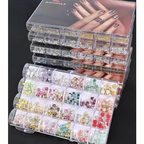 24Girds/Box Multi-shape Alloy Nail Art Decorations Gold Rivet Pearl Shiny Rhinestone Charms DIY Manicure Studs Accessories KL-81