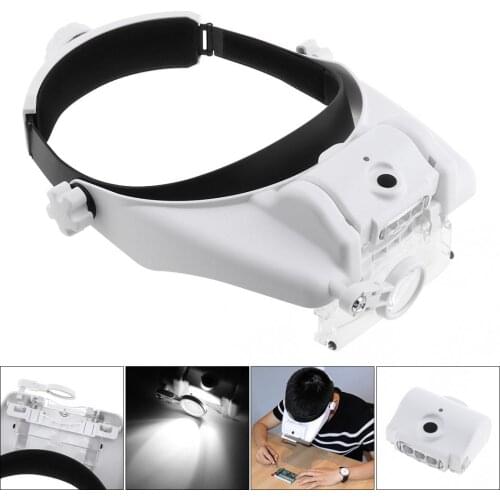 11.5X 6 Amplification Ratio Adjustable Rechargeable Headband Eyeglass Magnifier with 3 LED Lights and USB Cable for Reading