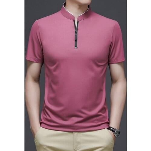 High-quality Luxury Mens T-shirt Young and Middle-aged Short-sleeved T-shirt Business Casual Stand-up Collar Zipper Polo Shirt