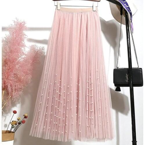 2021 Summer Tulle Skirts Womens Long Mesh Skirts Black Gauze Skirt Spring Floral Appliques Elastic High Waist Mesh Tutu Skirts