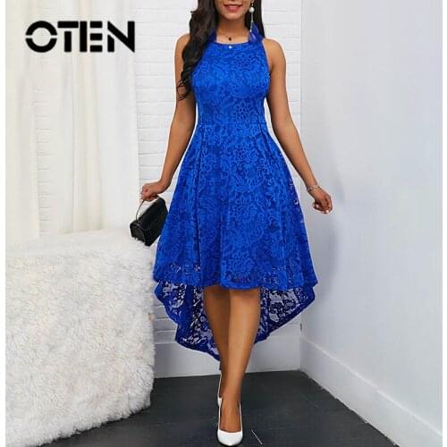 OTEN Plus size laced dress Women Fashion Sleeveless O Neck Irregular High Low Evening Party ladies elegant dresses for wedding