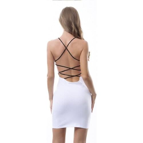 Sexy Backless Cross Bandage Robe Femme Slim Sleeveless Halter Stretch Mini Dresses 2020 Summer Woman Dress White Bodycon Jurk