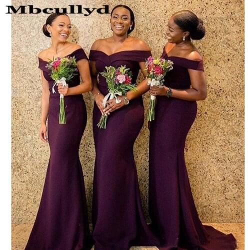 Mbcullyd Vestido longo 2020 South African Purple Bridesmaid Dresses Formal Wedding Party Guest Maid of Honor Gown New Plus Size