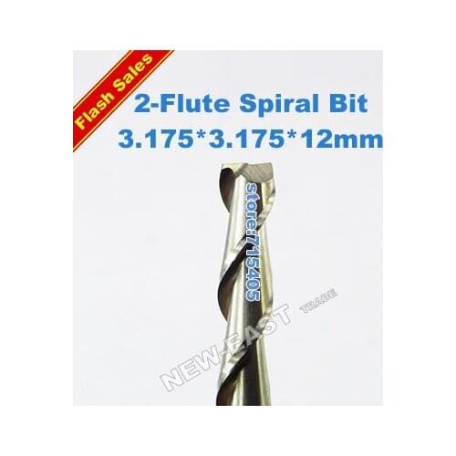 1Lot/10Pcs 3.175*3.175*12mm Two-Flute Spiral Bit Spiral Router Bits, Solid Carbide End Mill, Wood Tool Bits