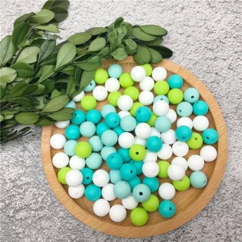 10pcs 12mm Baby Fashion Teether Accessories Bracelet Chew Green Series Silicone Beads DIY Teething Jewelry Baby Toy