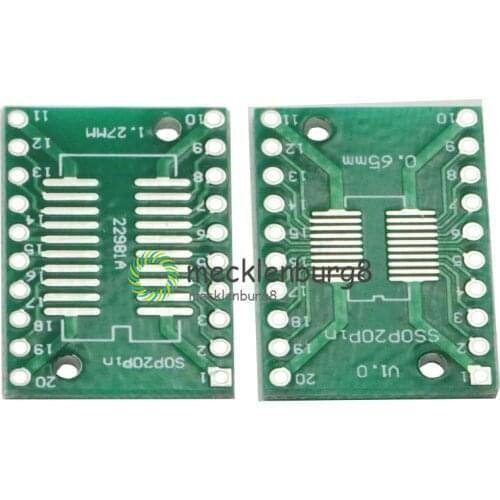 10pcs SOP20 SSOP20 TSSOP20 To DIP20 Pitch 0.65/1.27mm IC Adapter PCB Board