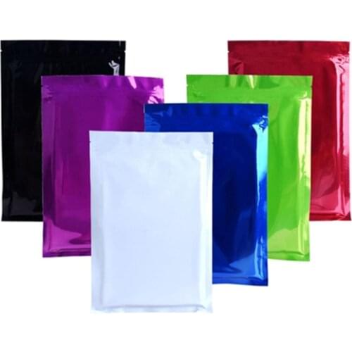 100pcs Many Sizes 6 Colors Glossy Tear Notch Aluminum Foil Mylar Ziplock Pouches Food Powder Storage Packaging Flat Bag Gift Bag