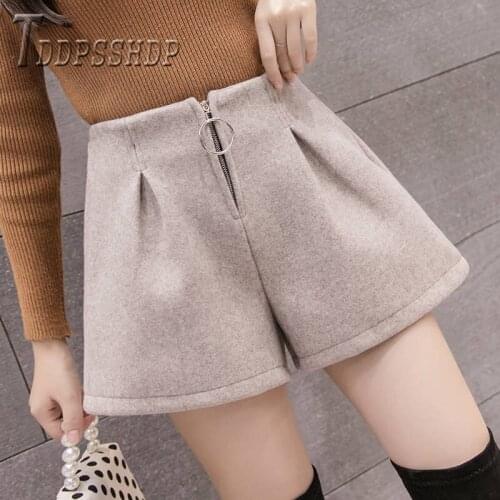 2019 Autumn Winter Woolen Women Shorts Korean Fashion A Line Wide Leg Female Shorts