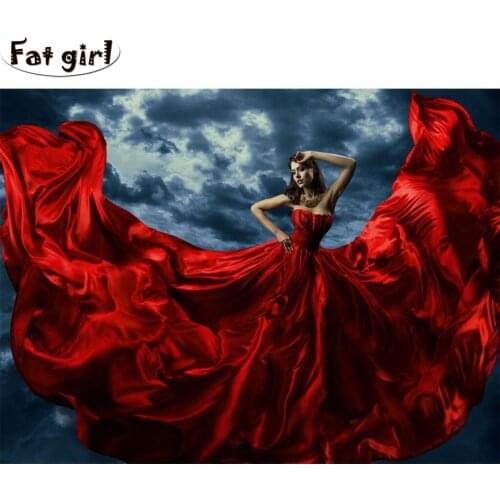 5D DIY Diamond Painting Beautiful girl in elegant red dress Drill Mosaic Embroidery Full Square round Cross Stitch home Decor
