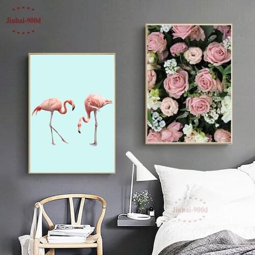 900D Flamingo Posters And Prints Wall Art Canvas Painting Wall Pictures For Living Room Flower Picture Decoration NOR044